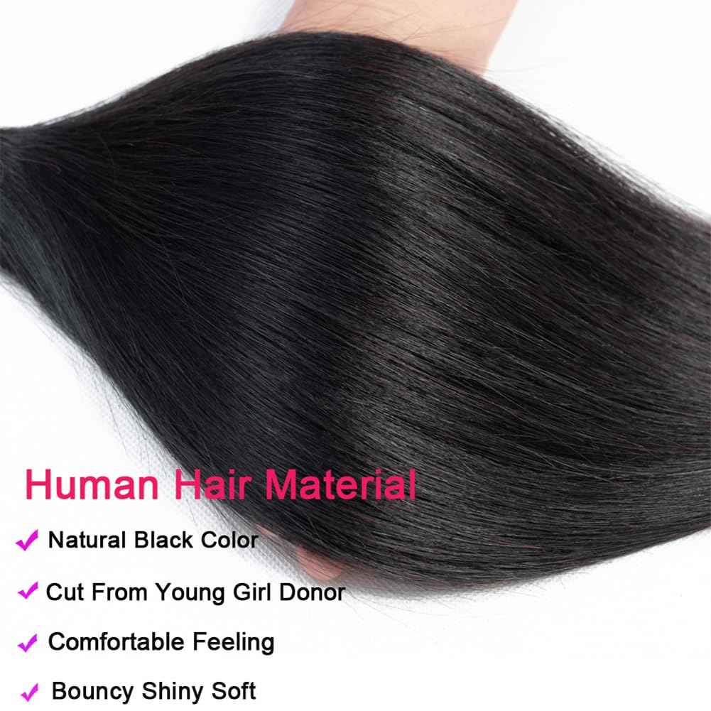 Great Grace Brazilian Straight Bundles Human Hair 20 22 24 Inch 12A 100% Unprocessed Virgin Human Hair Weave 3 Bundles Deals Natural Black Color (Natural Balck 3 Bundles, 20 22 24)