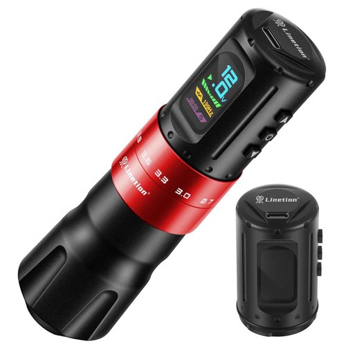 Linetion Tattoo Gun KT2 Adjustable Stroke Wireless Tattoo Pen Machine Kit,Coreless Motor,Strokes from 2.7~4.5mm,2 Pcs Replacement 1800mAh Power Battery Pack,Smart Multi-function (KT2-R2B)