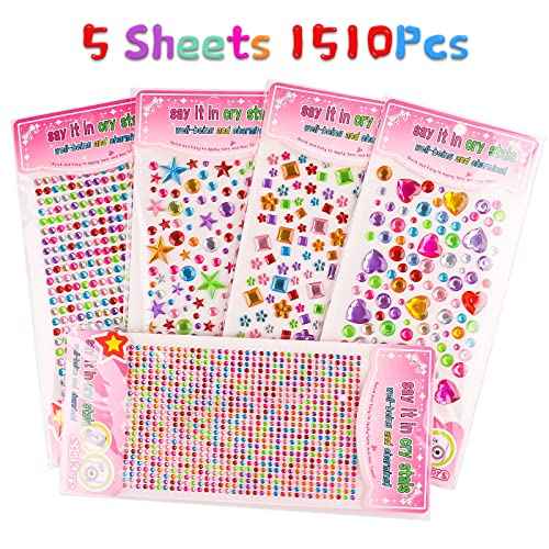 Gem Stickers, 1510pcs Rhinestone Stickers for Crafts, Self Adhesive Jewel Stickers, Acrylic Bling Gems Jewels Stickers for Crafts, Stick on Gems for DIY, Crafts, Craft Supplies for Kids