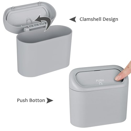 Accmor Car Trash Can, Portable Vehicle Trash Bin with Lid, Mini Car Dustbin Garbage Organizer Holder with One Roll Trash Bag, Leakproof Hanging Cars Storage Bag Container for Auto, SUV, Office (Grey)