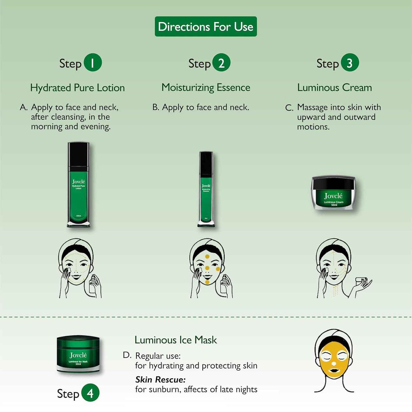 Jovclé Moisturizing Facial Essence, Luxurious Herbal Hydrating Serum for Face & Neck, Enriched with Centella Asiatica, Ginseng & Osmanthus, 1 fl. oz