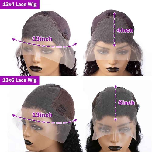 KFgood 13x6 Deep Wave Lace Front Wigs - Human Hair Glueless Wigs - 200% Density HD Lace Front Wigs - Pre Plucked with Baby Hair - Wet and Wavy - Natural Black (20 Inch)