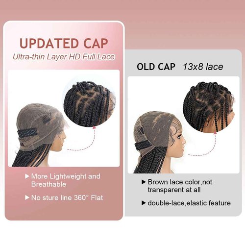 QUISDUIS 36 Inch Full Lace Braided Wigs for Black Women, 360° HD Single-layer Square Knotless Box Braid Wig with Baby Hair Handmade Synthetic Hair Blended Lace Front Wig Natural Black
