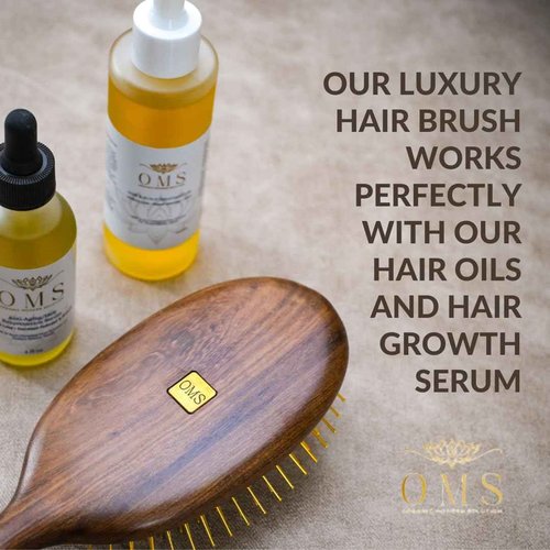 ORGANIC MODERN SOLUTION Luxury Styling Hair Brush, Gold Plated Steel Bristles, Walnut Wood Handle, 9x3.5 Inch, Scalp Massage, Gua Sha, Detangling, Reduces Breakage