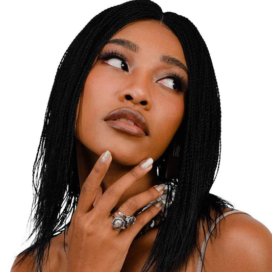 JBG SERVICES Twisted Wigs, 12-Inch Micro Million Twist Braided Wig - Light, Soft Braid Wigs for Black Women with Glueless 4X4 Lace Closure - No Tangle Synthetic Braids - Black 1