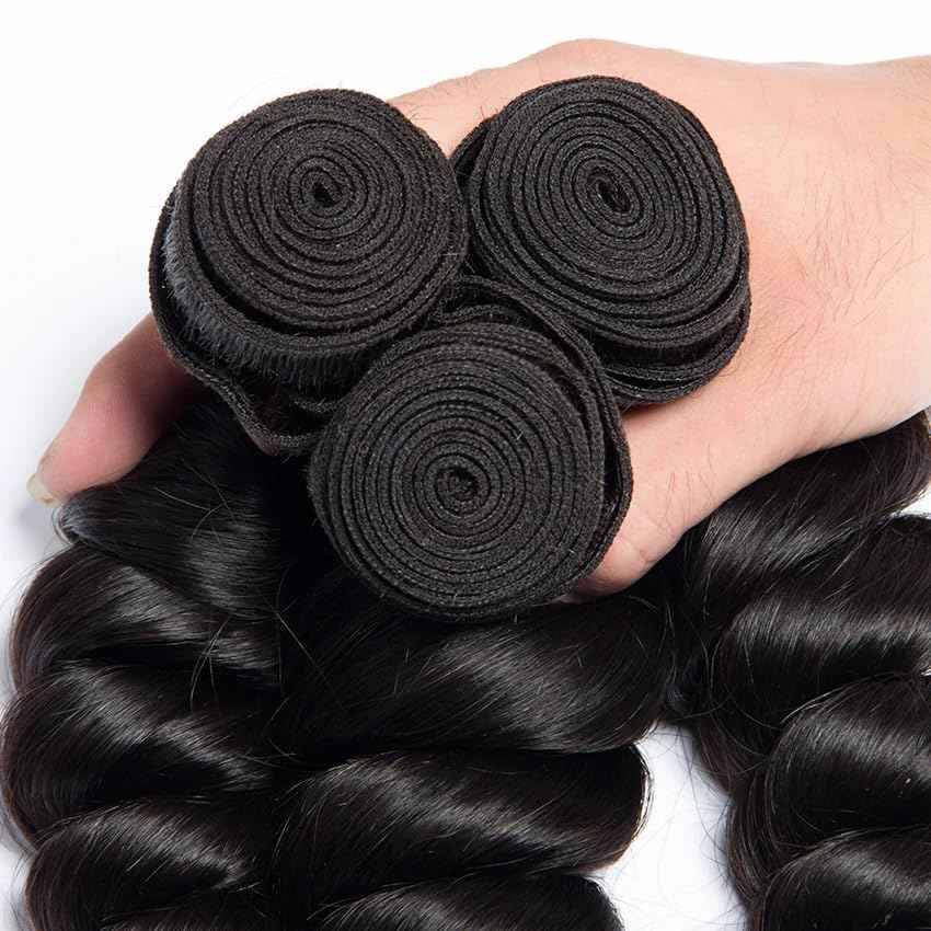 26 28 30 Inch Loose Wave Human Hair Bundles Natural Black Loose Wave Bundles Mixed Length 3 Bundle Hair Extensions