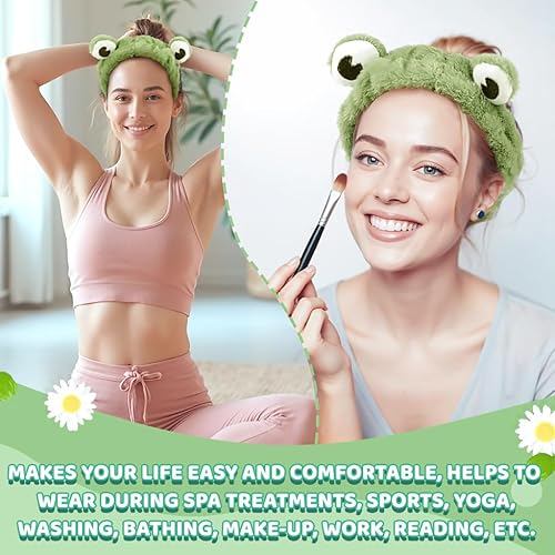 Face Wash Headband, Green Frog Eye Elastic Headband, Soft Cute and Versatile Head Wraps for Face Wash Makeup Beauty Skincare Sport Shower Creative Hair Accessories for Women