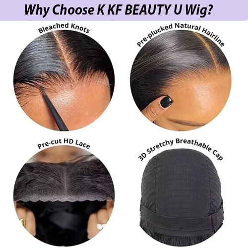 K KF BEAUTY U 24Inch Wear and Go Glueless Wigs Human Hair Body Wave 6x4 HD Lace Front Human Hair Wigs for Beginneers Headband Wig Human Hair Pre Plucked Lace with Baby Hair 180% Denisty