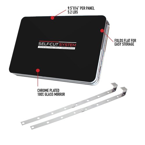 Self Cut System 3 Way Mirror for Self Hair Cutting, Trifold Barber Mirror with Height Adjustable Hooks, 360 View, Includes Free Educational Mobile App (Black Lambo)