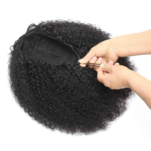 Kinky Curly Half Wig Human Hair 200% Density 3 In 1 Seamless Clip Ins Flip Over Half Wig Wear and Go Glueless Wigs Human Hair for Women Drawstring Headband Wig Beginner Friendly (Black, 18 Inch)
