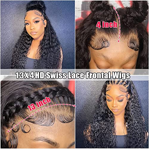 Deep Wave Lace Front Wigs Human Hair Pre Plucked 180 Density 13x4 Curly HD Lace Front Wig Human Hair with Natural Hairline Wet and Wavy Glueless Lace Front Wigs for Women (20 Inch)