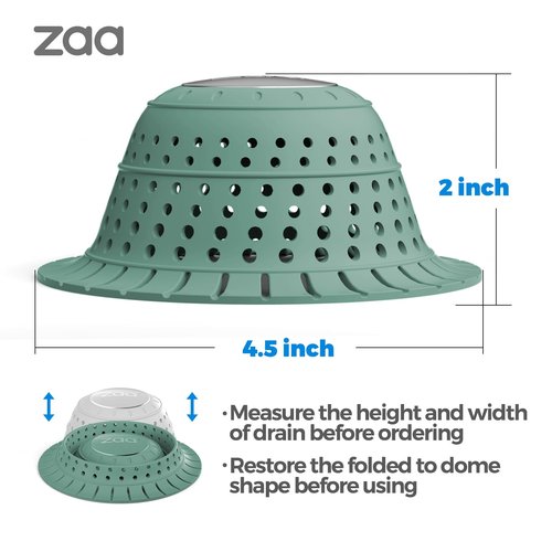 zaa Bathtub Drain Hair Catcher, Premium Silicone Collapsible One Pack Drain Protector for Pop-Up and Regular Drains of Shower, Bathtub, Tub, Bathroom, Sink, Green