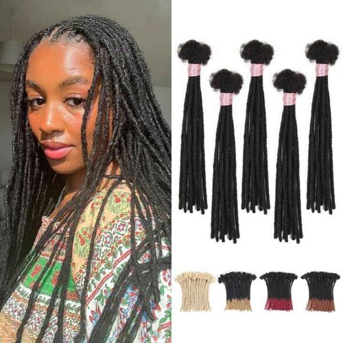 QUISDUIS 18 inch Loc Extensions Human Hair, 50 Strands Permanent Dreadlock Extension Human Hair 0.4cm Width 100% Full Handmade Dreads Can Be Dyed and Bleached Curled dreads extensions