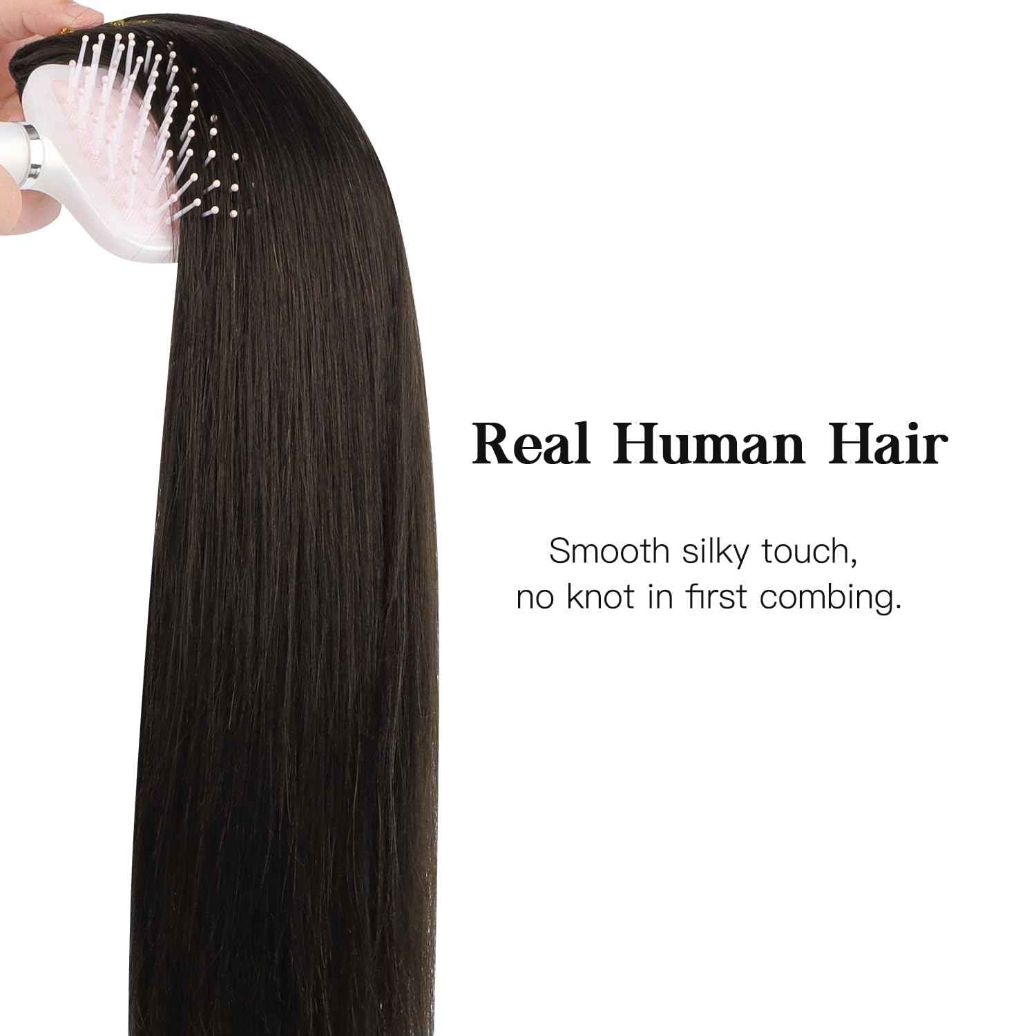 HOTBANANA Human Hair Clip in Hair Extensions, 2 Dark Brown 120g Clip in Hair Extensions Real Human Hair Straight Remy Hair Clip in Hair Extensions 22 Inch 7pcs