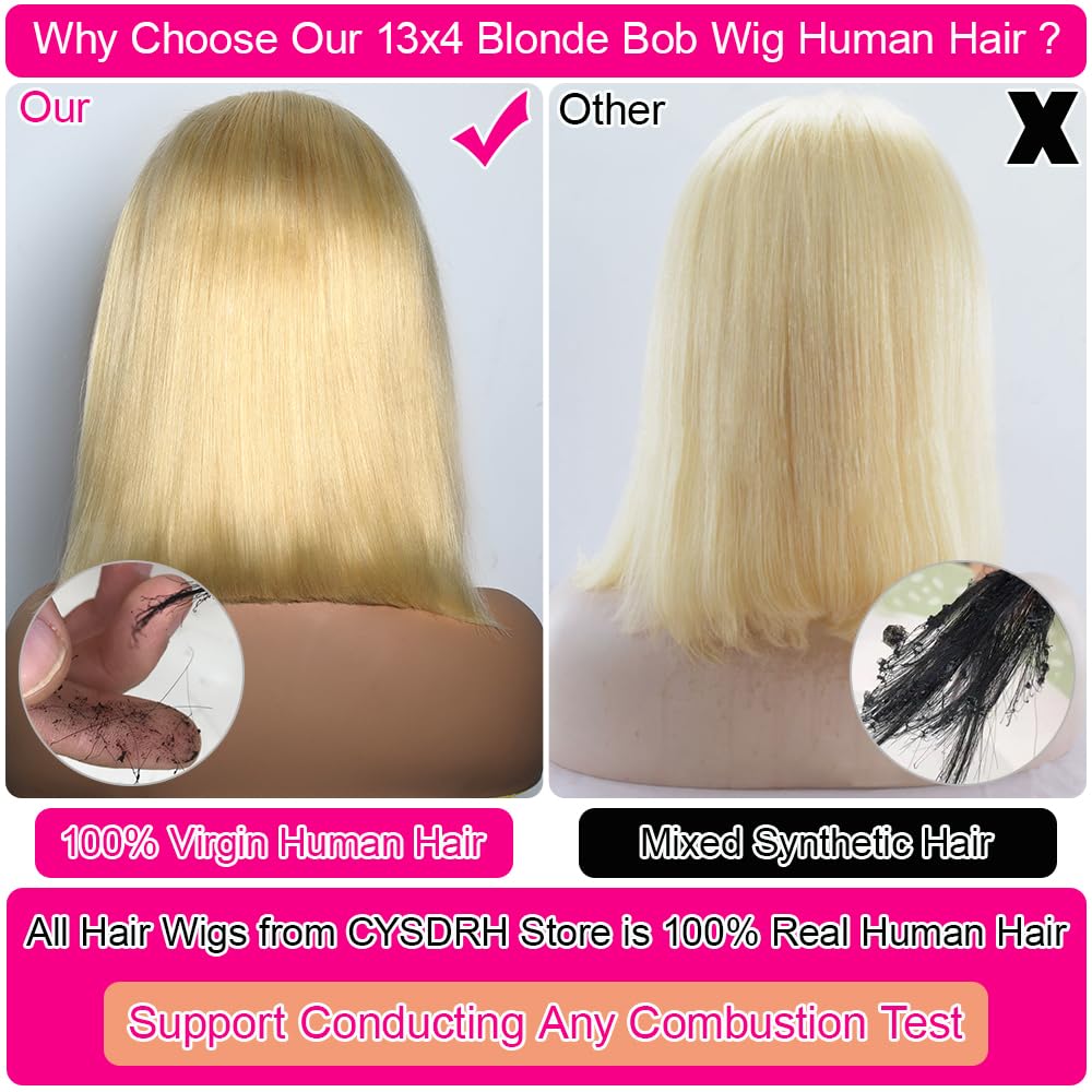 Honey Blonde Bob Wig Human Hair 13x4 HD Lace Frontal Glueless Wigs Human Hair for Black Women 180 Density Pre Plucked 100% Brazilian Virgin Blonde Wigs Human Hair - 14 Inch Skinlike 613 Bob Wig