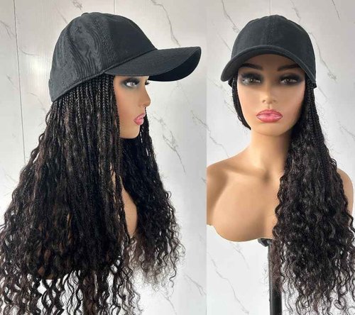 Hats Bohemian Crochet Boho Box with Human Hair Curly Ends Braids Hair Extensions Baseball Cap Wig With Braided Hair Cap Wig For Women Natural Color