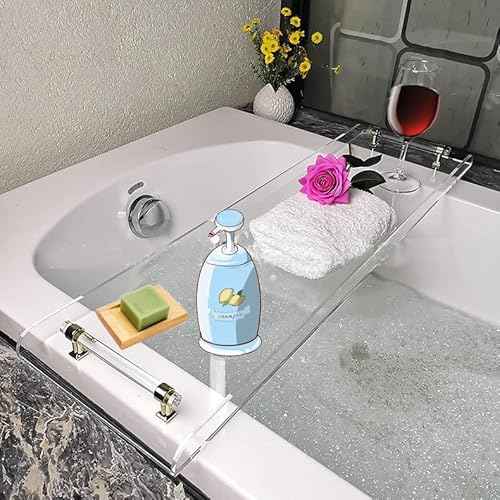 WANLIAN 33-Inch Luxury Bathtub Caddy Tray for Bathroom - Shower Storage Organizer Shelf With Silver Handles
