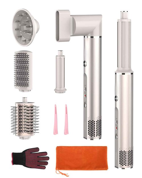 PRITECH Professional 7-in-1 AirWrap Hair Styler & Blow Dryer Brush | 110,000 RPM High-Speed, 500M Ionic Care, Auto Curling & Volumizing | 7 Attachments + Gift Box (Ideal for Women, Wives, Moms)