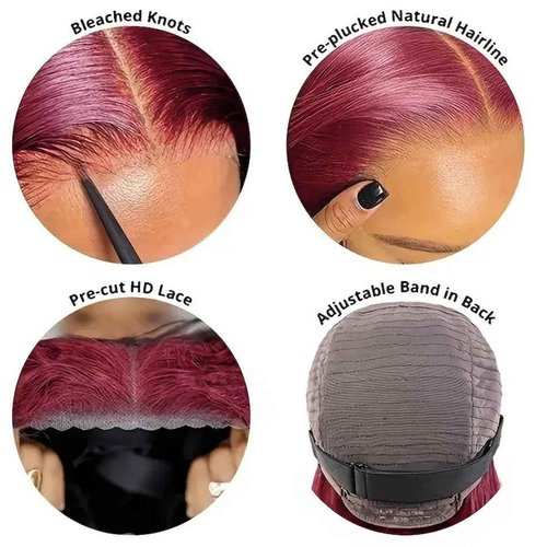 Caijuxing 99j Burgundy Glueless Body Wave Bob Wig Human Hair 200% Density With Baby Hair 4x4 Hd Lace Closure Wigs For Black Women Wear And Go Glueless Bob Wig (14 Inch)