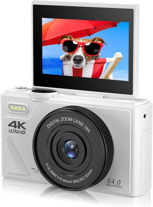 Zunate Retro 64MP Digital Camera, Vintage 4K UHD Vlogging Camera with 18X Zoom, Autofocus, 3 Inch Flip Screen for Travel Photography Vlogging (White), Zunateyk6vg30wnx-11