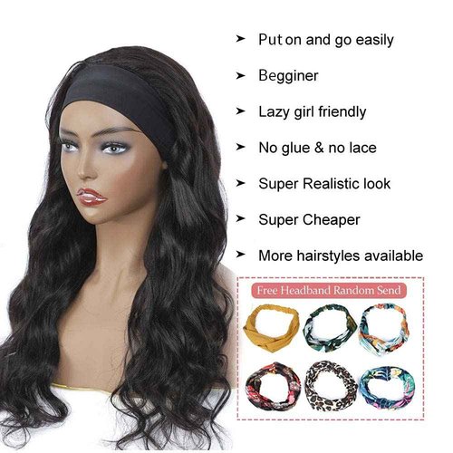 higher Body Wave Headband Human Hair Wig 22 Inch Glueless None Lace Front Wig Brazilian Virgin Hair Wear and Go Wigs for Black Women 150% Density Wigs Natural Color