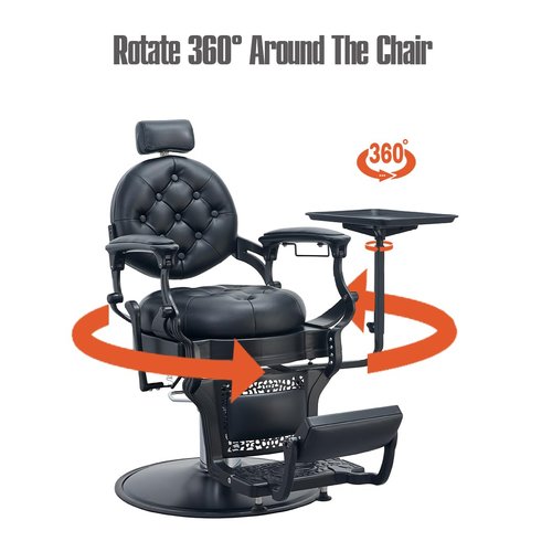 Steel Salon Tray for Hair Stylist - Attached to Chair, 360 Degree Rotating - Barber & Hairdressing Tools (Black)