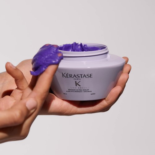 Kerastase Blond Absolu Ultra-Violet Purple Hair Mask For Lightened, Highlighted and Grey Hair - Neutralizes Brassy and Yellow Undertones With Hyaluronic Acid, 6.8 Fl Oz