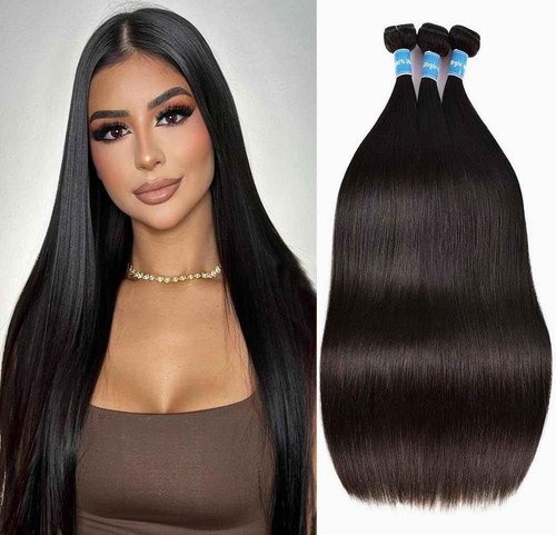 10A Straight Bundles Human Hair 20 22 24 Inch Straight Hair 3 Bundles Unprocessed Brazilian Virgin Human Hair Extension Double Weft Natural Black