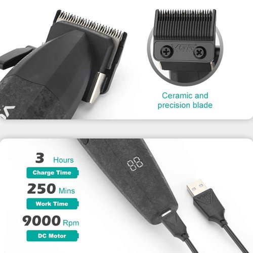 VGR 640 Professional Hair Clippers for Men, 9000RPM Cordless Barber Clippers and Trimmers Set, Zero Gap T-Blade Hair Cutting Kit, DLC Coated Ceramic Blade Barber Kit with LED Display(Black)