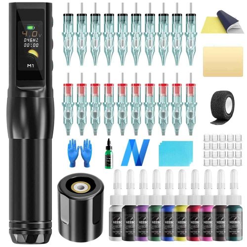 Neebol Wireless Tattoo Pen Kit, Superlight Rotary Tattoo Gun, Screen Display, Complete Cordless Tattoo Kit, Microblading Machine, PMU Machine, Eyebrow Machine, for Beginners and Professionals, Black