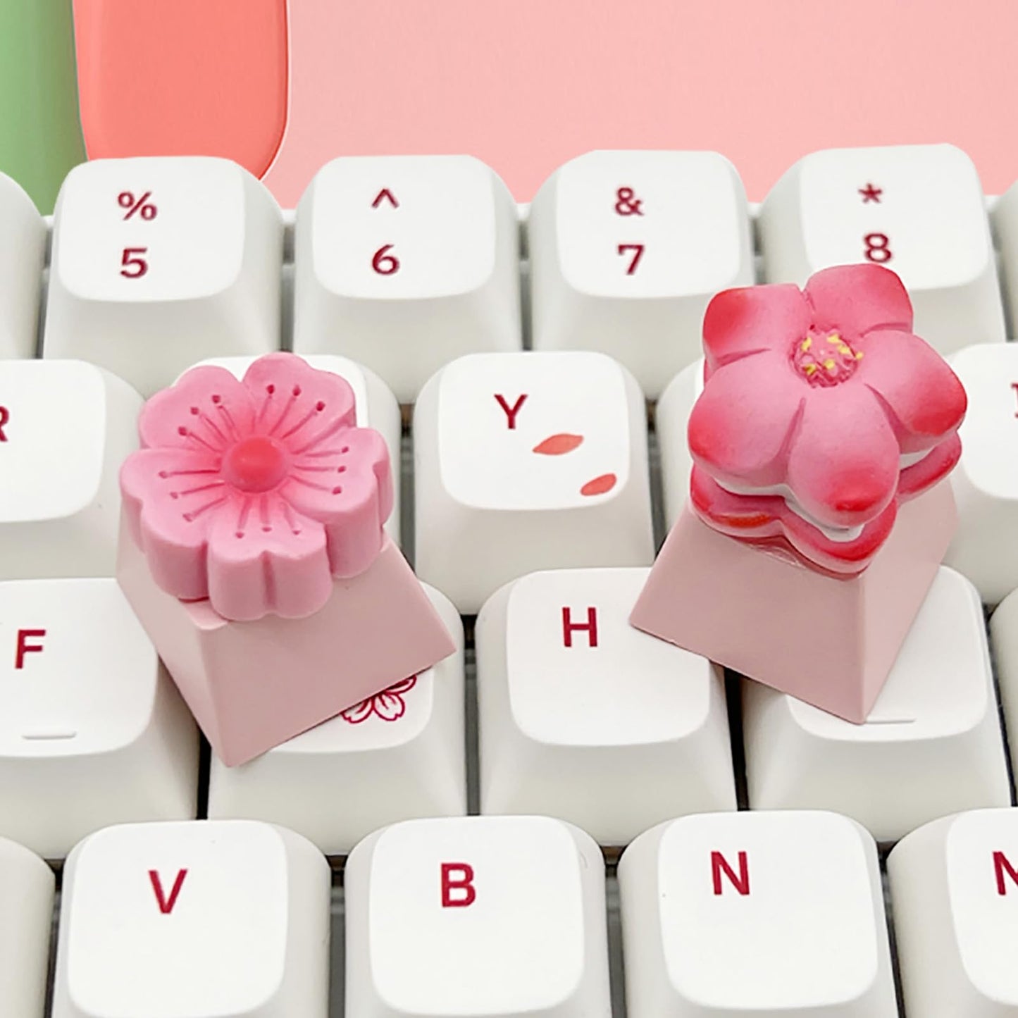 ZMX Cute Flower Keycaps,Pink Cherry Blossom Custom ESC Keycaps Artisan Resin Keycap for MX Switches Mechanical Gaming Keyboard OEM Profile R4 Height Personalized 3D Single Keycap (01)