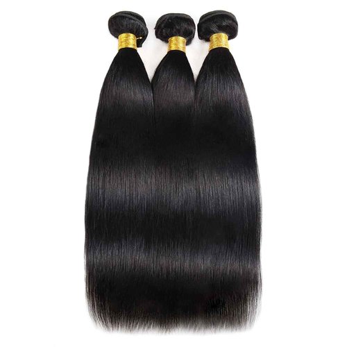 Wahairse Human Hair Bundles 24 26 28 Inch 1B Straight Bundles Natural Color Human Hair Unprocessed Brazilian Virgin 3 Bundles Quick Weave Human Hair Extensions (1B# Straight, 24 26 28)