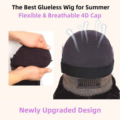 Hidden Strap 360 Skinlike HD Lace Front Wigs Human Hair Water Wave Glueless Wigs Pre Plucked Pre Cut Bleached Tiny Knots 220 Density Full Lace Frontal Wig with Invisible Drawstring Sung Fit 20inch