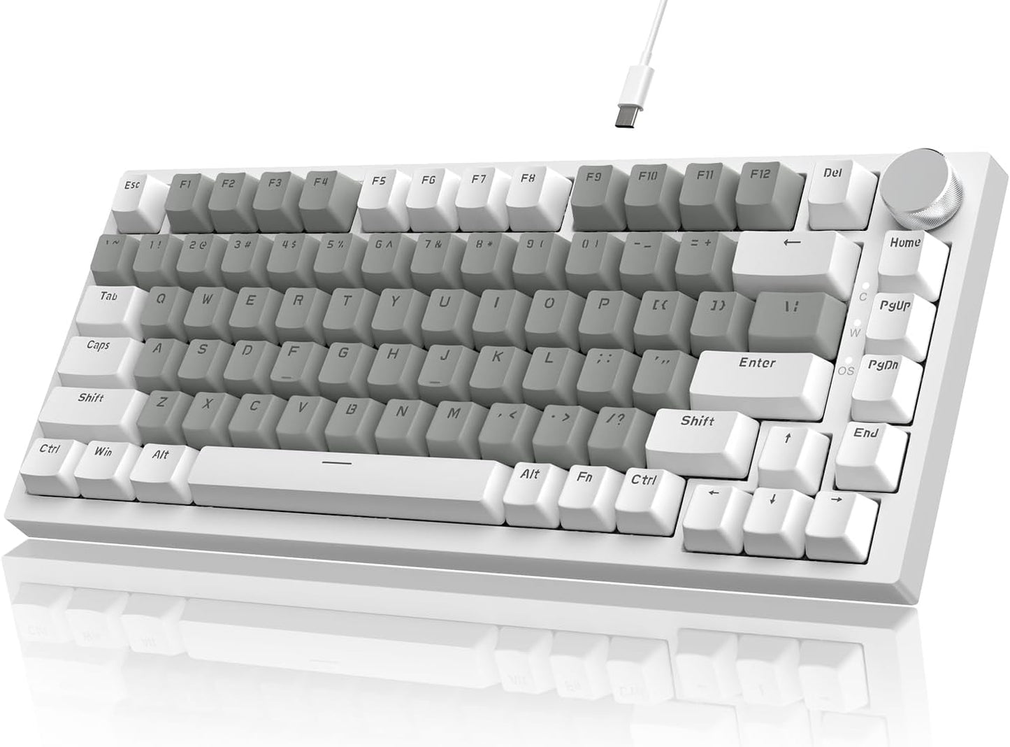 Attack Shark ajazz AK820 Mechanical Gaming Keyboard with Knob 75% Keyboard Hot Swappable Type-C Wired Gasket 5-Layer Noise Absorbing Foam White LED Backlit NKRO Linear Red Switch for PC/Win/Mac-Black