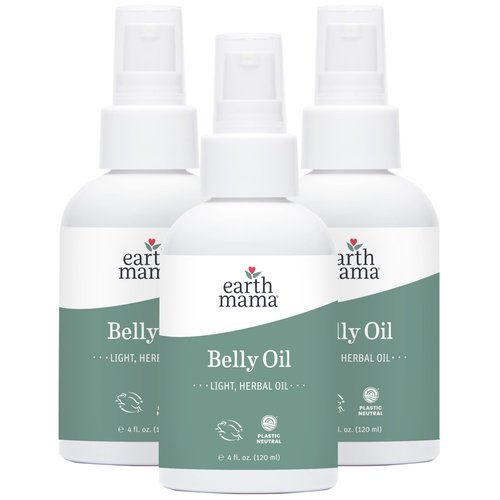 Earth Mama Belly Oil for Dry Skin | Calendula Skin Care Moisturizer Oil to Encourage Natural Elasticity and Help Prevent Stretch Marks During Pregnancy and Postpartum, 4-Fluid Ounce (3-Pack)