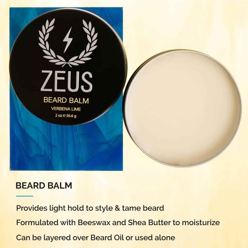 ZEUS Everyday Beard Care Kit for Men, Beard Shampoo, Conditioner, Refined Oil & Styling Balm, Softens, Hydrates, Tames & Strengthens (Made in USA) Sandalwood