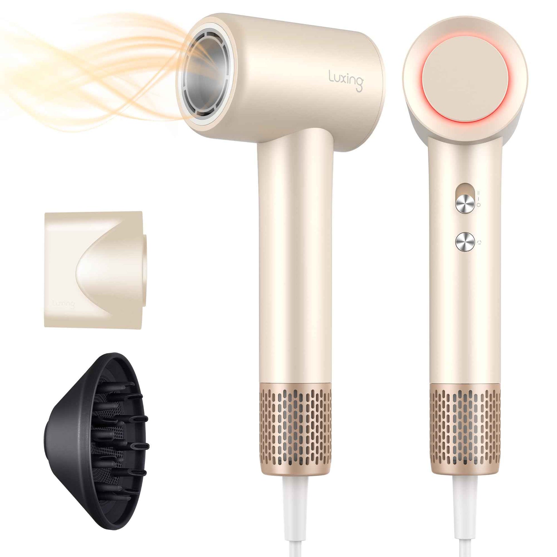 Hair Dryer, TurboLux 200 Million Negative Ionic 1500W High-Speed Blow Dryer for Fast Drying with Diffusers, Lightweight, Low-Noise Hair Dryer for Women with 110000 RPM Brushless Motor (Cream)