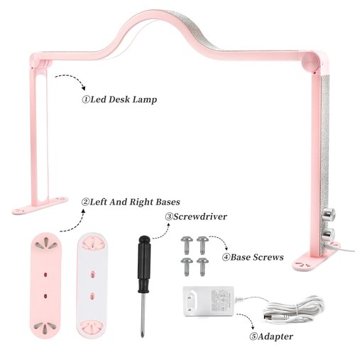 YINGJEE Half Moon Light for Nail Desk, 34.5In Foldable Professional Led Light, 3000-6000K Dimmable Nail Tech Lamp for Manicure, Lash Eyelash Extension, Tattoo, Eyebrows (Pink)
