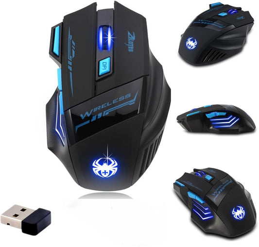 zelotes F14 Professional Blue LED 2400 DPI USB 2.4G Optical Wireless Gaming Mouse Mice for Laptop,Desktop,PC,MacBook (Black)