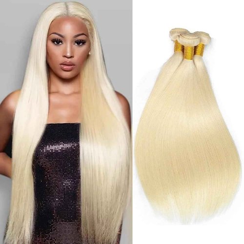 613 Bundles Human Hair 12A Grade Straight Blonde Bundles Human Hair 100% Unprocessed Brazilian Virgin Raw Hair Quick Weave for women 3 Bundle Deals Hair Extensions 14 16 18 Inch
