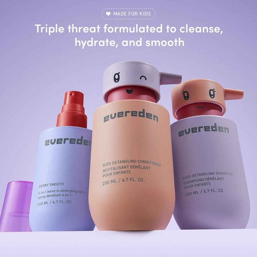Evereden Kids Complete Haircare Set: Hair Detangling Shampoo, Conditioner & Spray for Children Ages 3+ & Pain-Free Hair Brush, Plant Protein Peptides & Argan Oil, Vegan, Free from Sulfate and Paraben