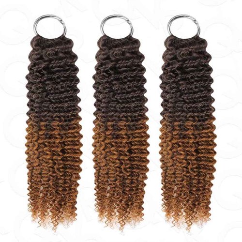 QVR Crochet Braiding Human Hair Bulk Pre Looped Afro Kinky V Bulk for Kinky Twist Ombre 20 inch 56 Gram Per Pack Two Tone Color Dark Brown and Auburn Brown T2/30