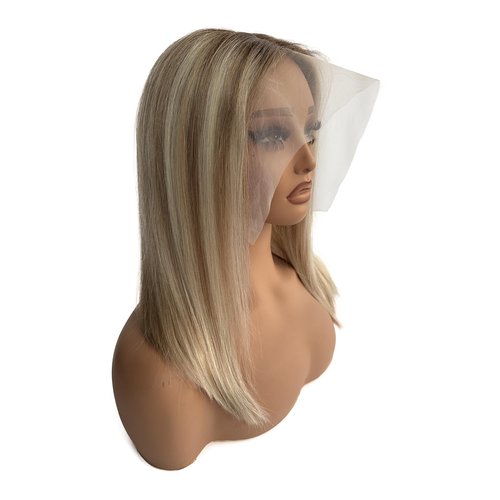 Smartinnov Blonde Balayage Human Hair Bob Wig 13x4 Lace Front HD Transparent Short Blunt Cut Bob Wigs 8 Inch Ash Brown to Bleached Blonde Highlight Pre Plucked with Baby Hair for Women