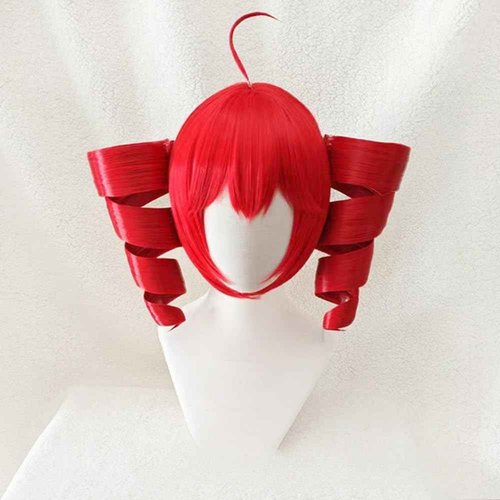 VVRPWASSLY Anime Cosplay Wig Anti-Gravity Twin Tails Synthetic Wig Comic Convention Costume Hair for Halloween Party (Red)