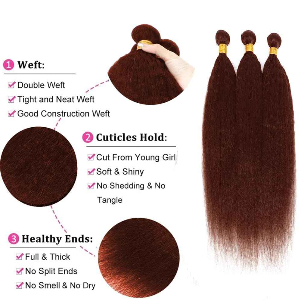 Giginger Brazilian Human Hair Bundles 26 28 30 Inch Brown Copper Red Yaki Wave Bundles Human Hair Unprocessed Virgin Quick Weave Hair for Black Women