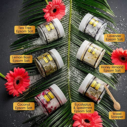 Christmas Gifts for Women Who Have Everything, Epsom Bath Salts Gift Basket Set, Relaxing Self Care Salt W/Essential Oil, Gifts for Mom, Lavender, Eucalyptus, Lemon, Coconut, Tea Tree, Honey Almond