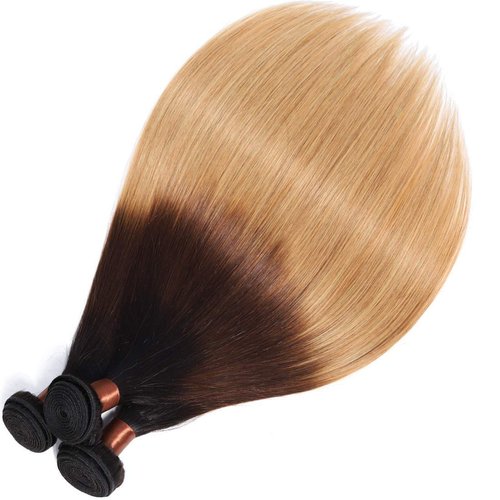 BLACKMOON HAIR Brazilian Virgin Ombre Hair Silky Straight Hair Weave One Bundle Unprocessed Virgin Human Hair Extensions T1B/4/27 Mixed Length (28)