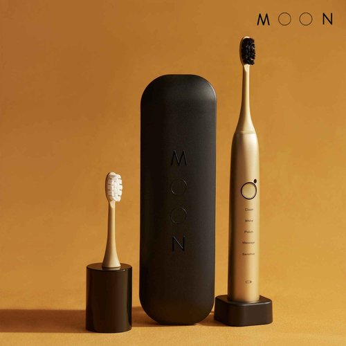 MOON Sonic Electric Toothbrush for Adults & Teens, Gold, 5 Smart Modes, Clean, White, Massage, Polish & Sensitive, Rechargeable with Travel Case & 2 Brush Heads, Industry-Leading 6 Week Charge