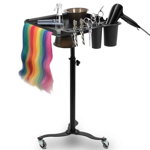 Salon Tray Cart with 2 Magnetic Bowls, Rolling Height Adjustable Salon Tray on Wheels, Hair Extension Tool Tray, Tattoo Tray with Stand and Hair Separator Holder for Hair Salon Tattoos