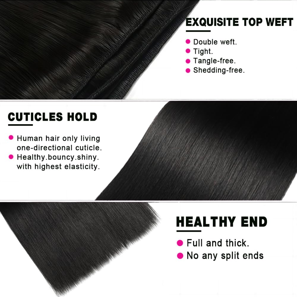 12A Straight Human Hair 22 24 26 Inch Human Hair bundles Unprocessed Brazilian Hair 3 Bundles Raw Human Hair Extensions Quick Weave Natural Color